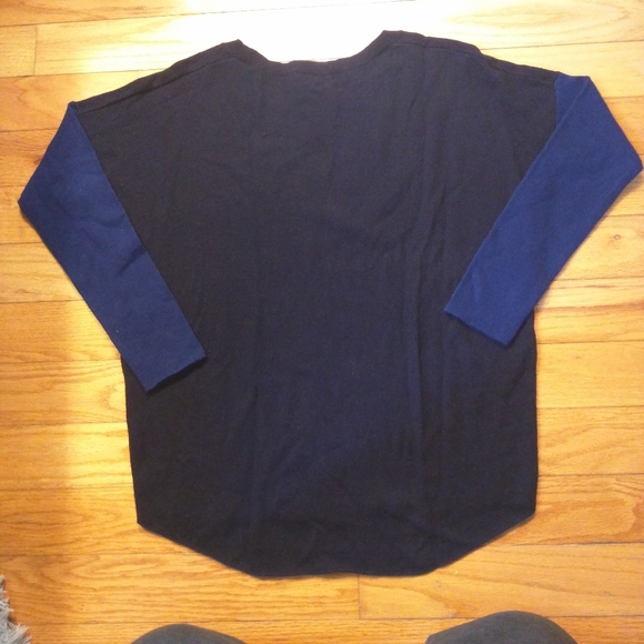 Vince Colorblock Sweater High Low WOOL CASHMERE Navy Blue Crew Neck Oversized S - Picture 7 of 11